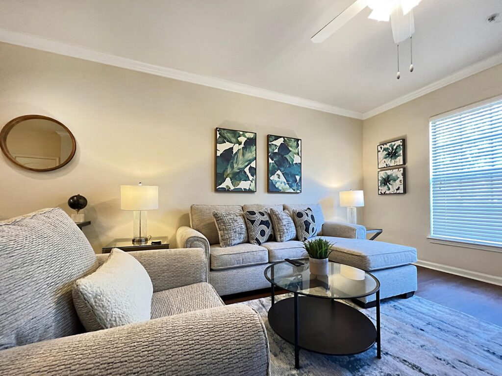 Modern furnished living room in Tampa corporate housing rental