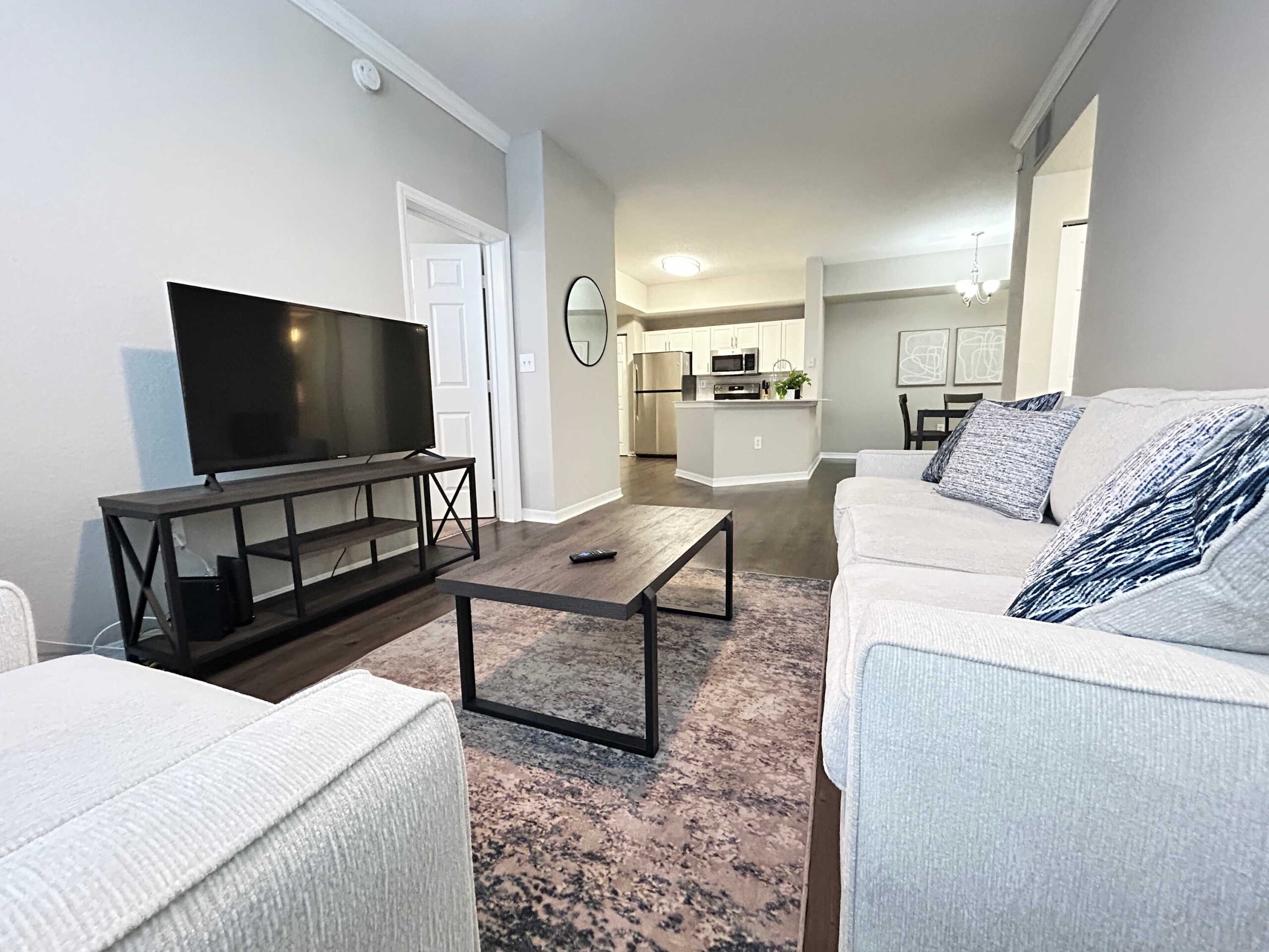 Fully furnished Ready Stays apartment living room for month-to-month rentals in Tampa